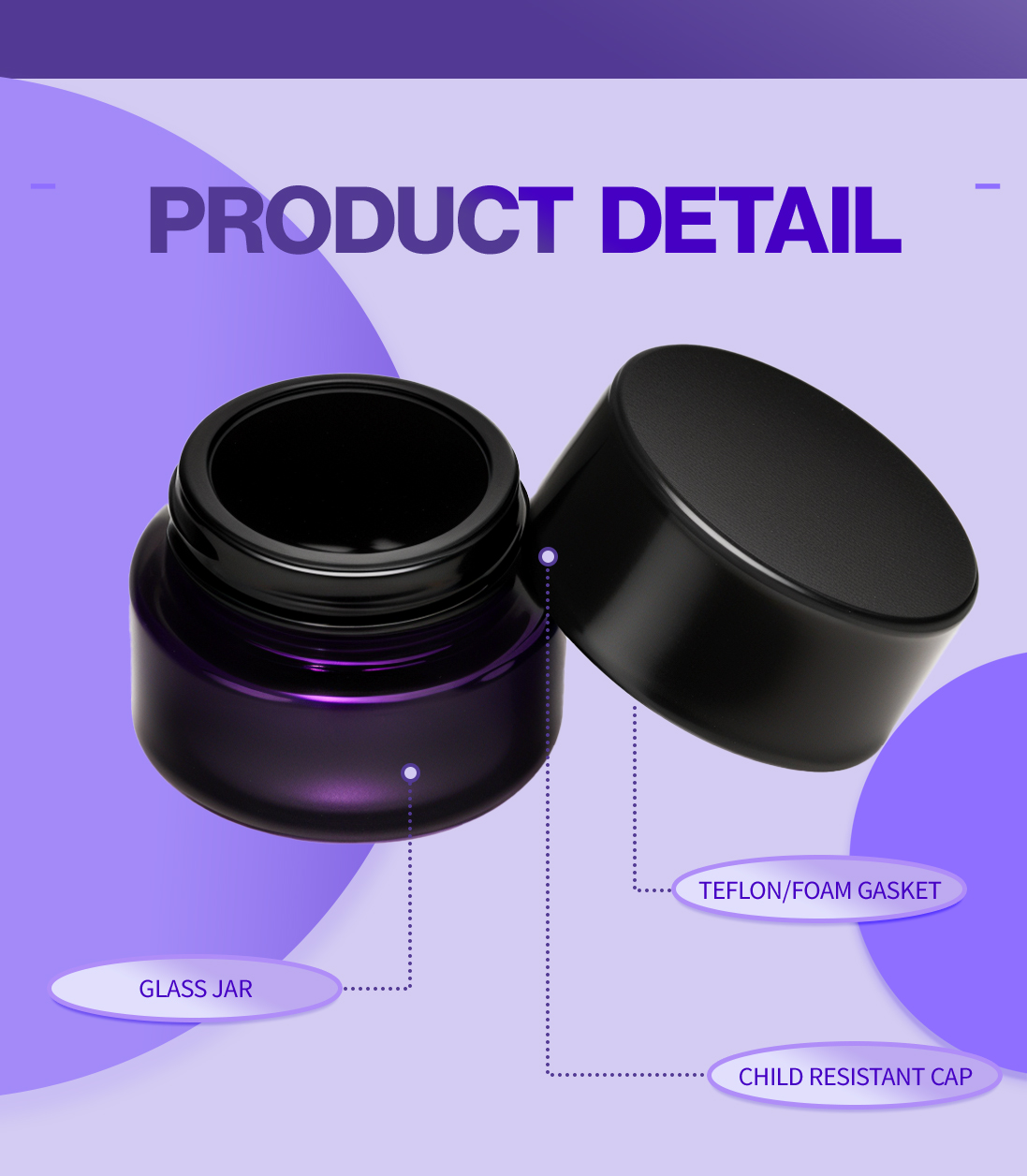 Multiple Child Proof Small Round Base UV-Resistant Violet Glass Concentrate Screw Top Jar